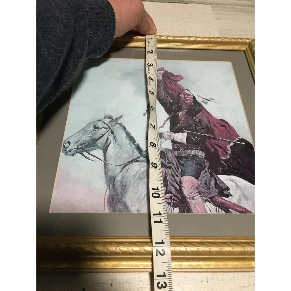Indian riding horse picture matted gold framed